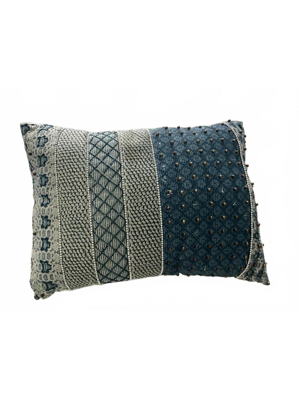 Bohemian Style Peacock Blue/Teal Beaded Throw Pillow